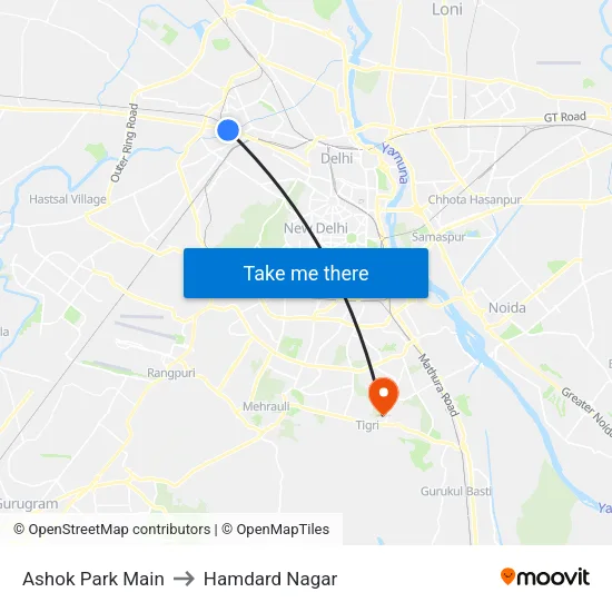 Ashok Park Main to Hamdard Nagar map