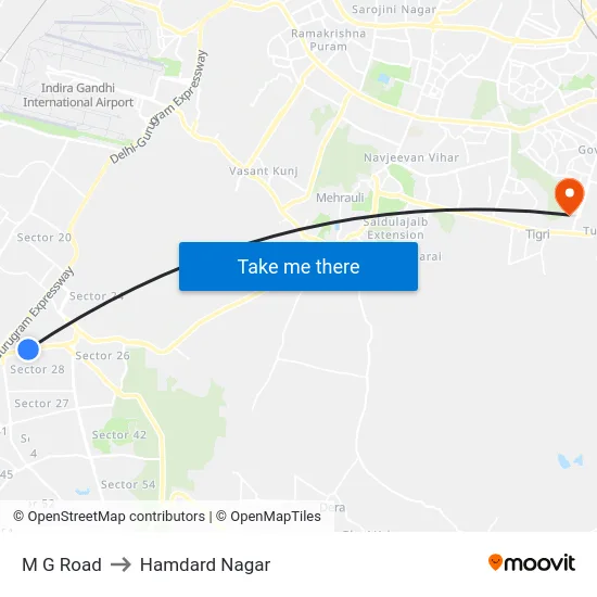 M G Road to Hamdard Nagar map