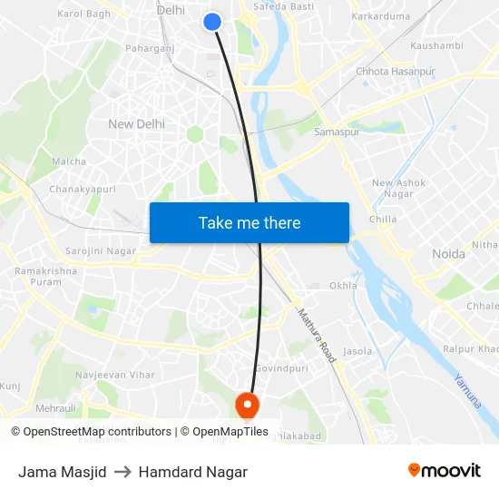 Jama Masjid to Hamdard Nagar map
