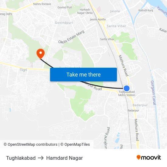 Tughlakabad to Hamdard Nagar map