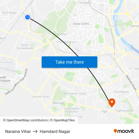 Naraina Vihar to Hamdard Nagar map