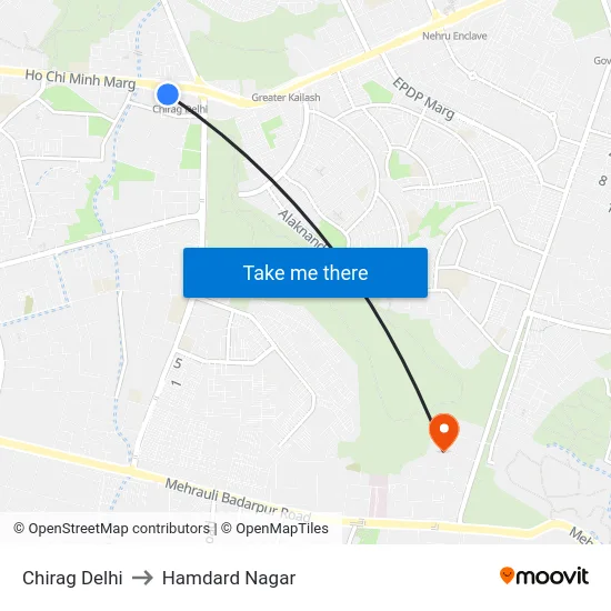 Chirag Delhi to Hamdard Nagar map