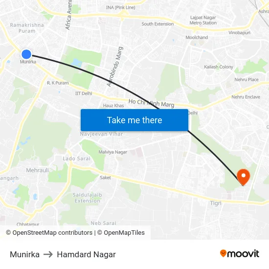 Munirka to Hamdard Nagar map