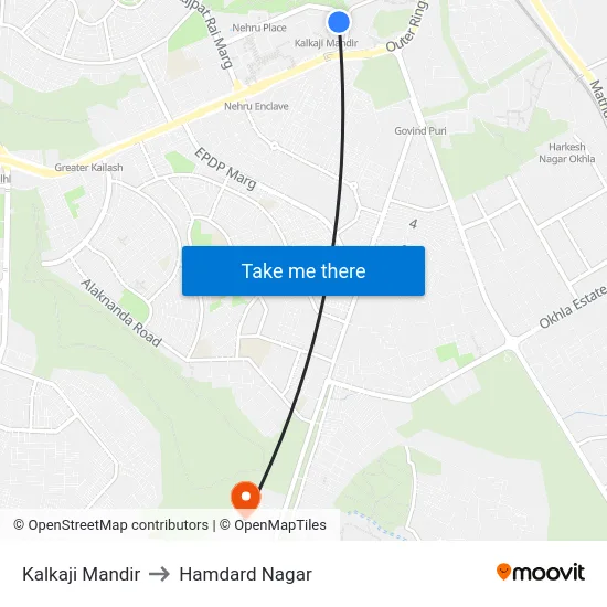 Kalkaji Mandir to Hamdard Nagar map