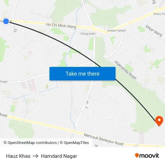 Hauz Khas to Hamdard Nagar map