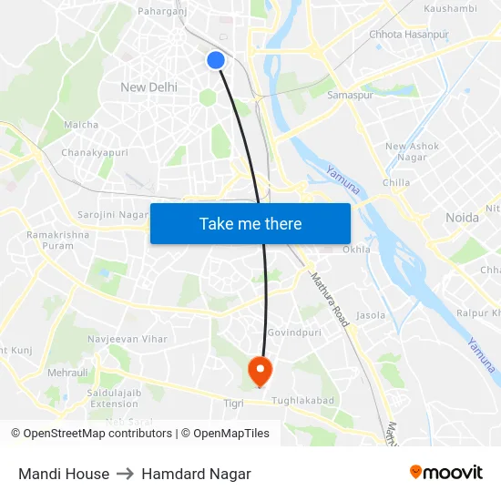 Mandi House to Hamdard Nagar map