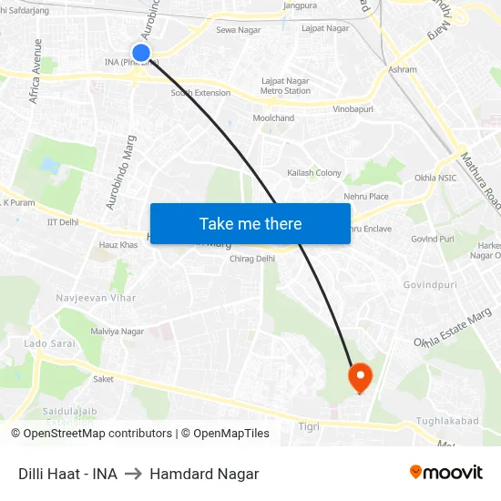 Dilli Haat - INA to Hamdard Nagar map