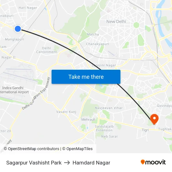 Sagarpur Vashisht Park to Hamdard Nagar map