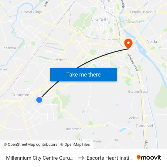 Millennium City Centre Gurugram to Escorts Heart Institute map