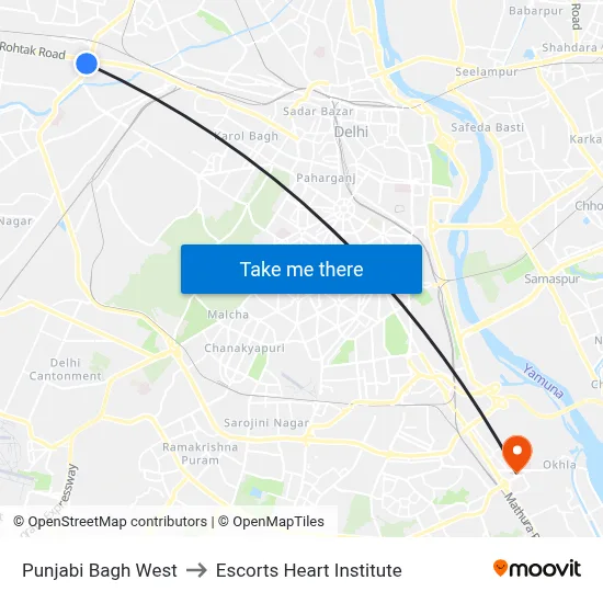 Punjabi Bagh West to Escorts Heart Institute map