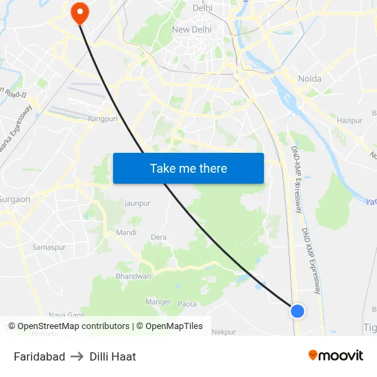 Faridabad to Dilli Haat map