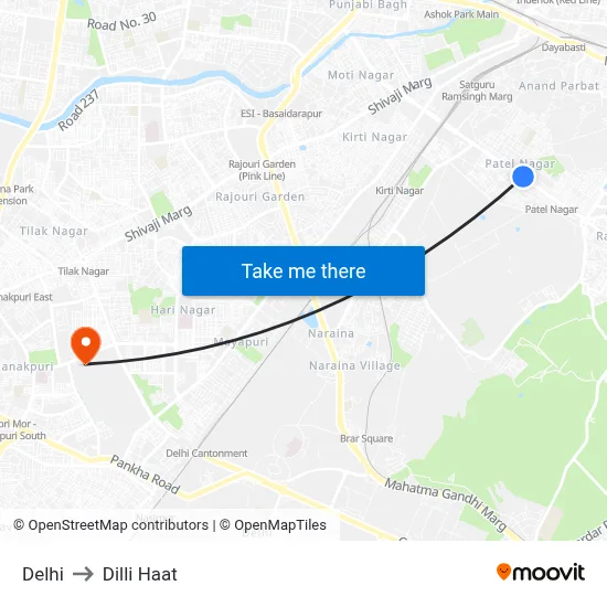 Delhi to Dilli Haat map