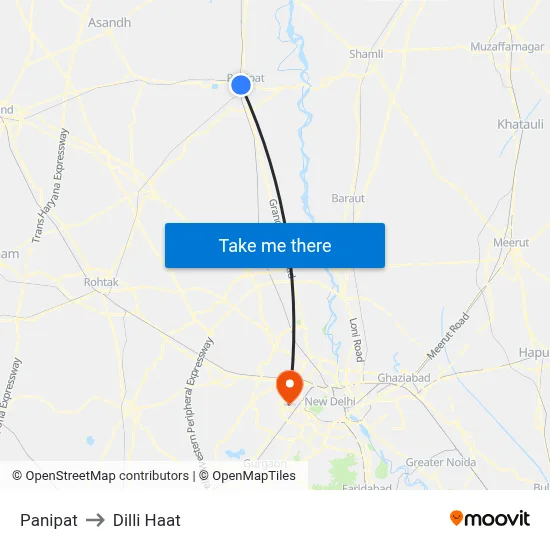 Panipat to Dilli Haat map