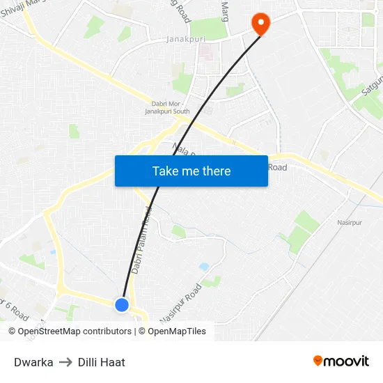 Dwarka to Dilli Haat map