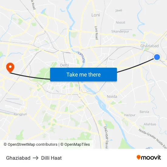 Ghaziabad to Dilli Haat map