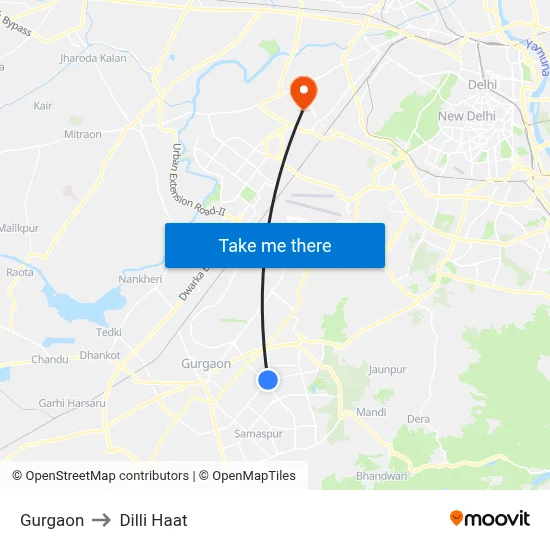 Gurgaon to Dilli Haat map