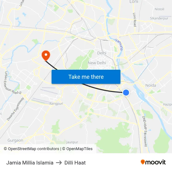 Jamia Millia Islamia to Dilli Haat map