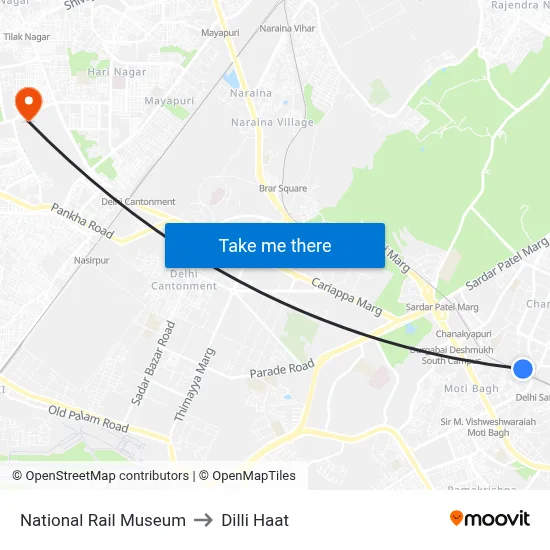 National Rail Museum to Dilli Haat map