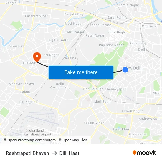 Rashtrapati Bhavan to Dilli Haat map