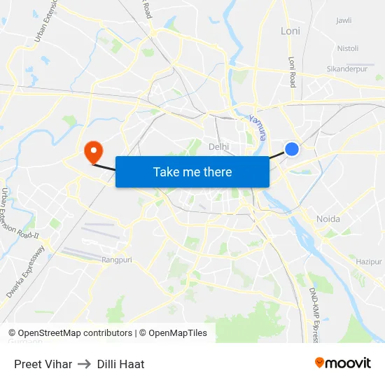 Preet Vihar to Dilli Haat map