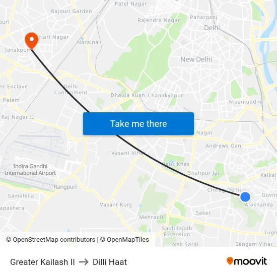 Greater Kailash II to Dilli Haat map