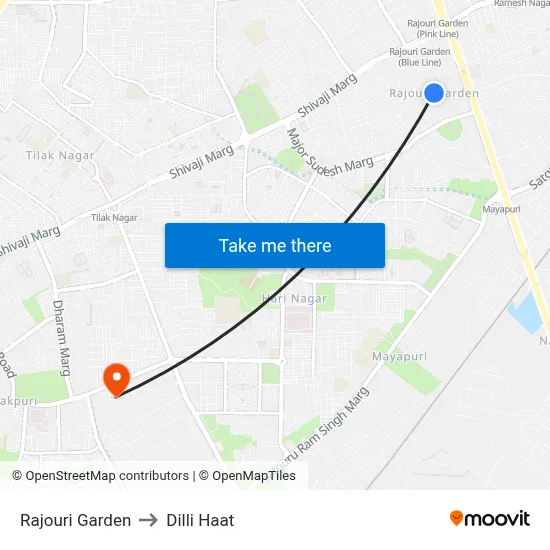Rajouri Garden to Dilli Haat map