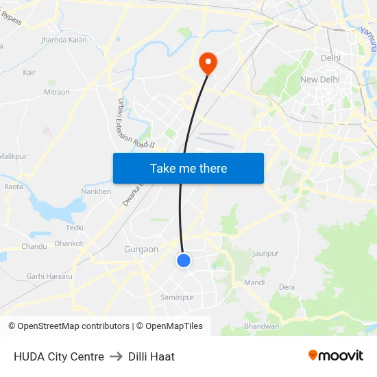 HUDA City Centre to Dilli Haat map