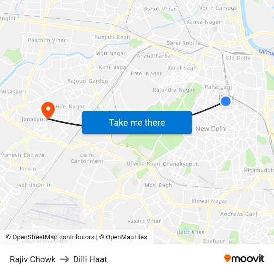 Rajiv Chowk to Dilli Haat map