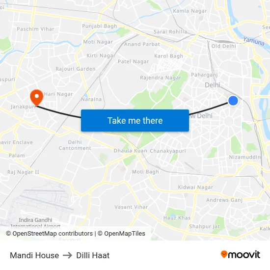 Mandi House to Dilli Haat map