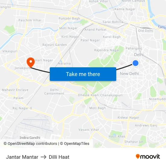 Jantar Mantar to Dilli Haat map