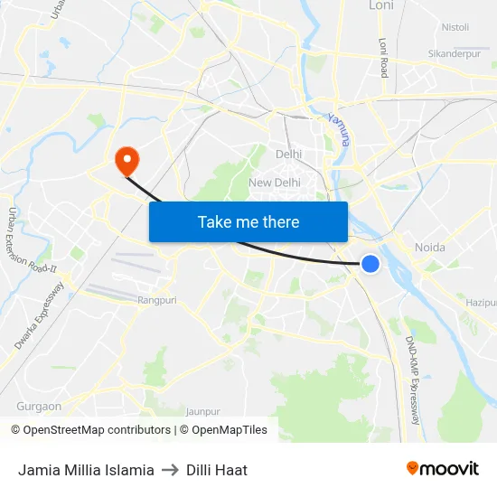 Jamia Millia Islamia to Dilli Haat map