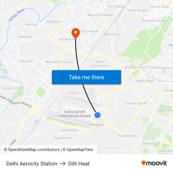 Delhi Aerocity Station to Dilli Haat map