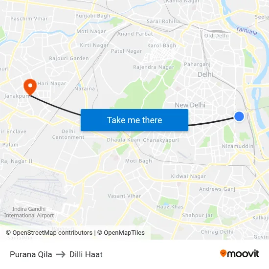 Purana Qila to Dilli Haat map
