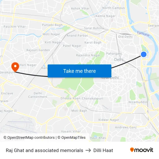 Raj Ghat and associated memorials to Dilli Haat map