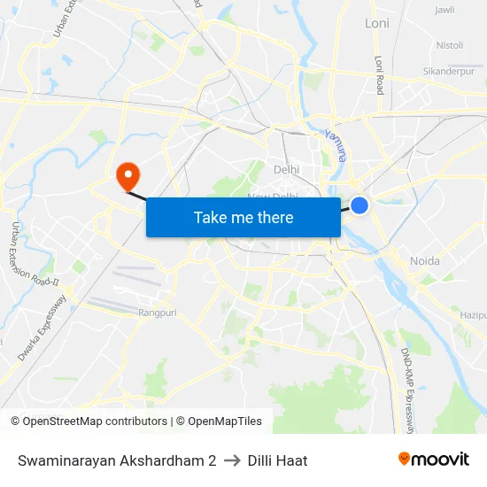 Swaminarayan Akshardham 2 to Dilli Haat map