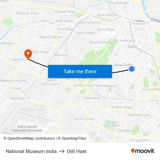 National Museum India to Dilli Haat map