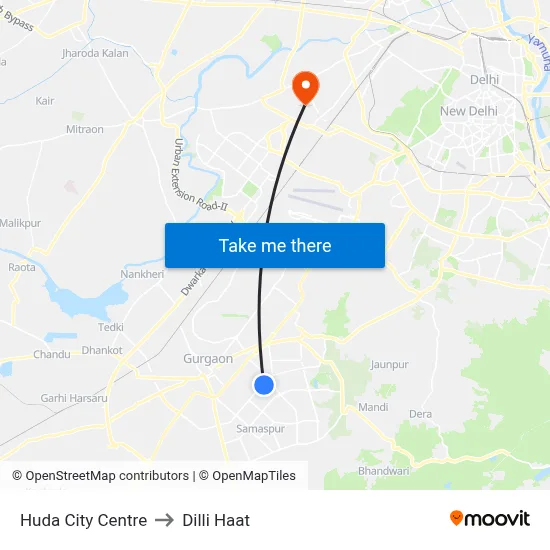 Huda City Centre to Dilli Haat map