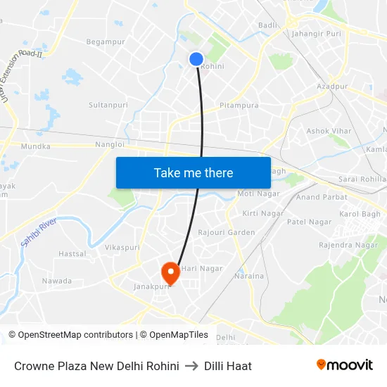 Crowne Plaza New Delhi Rohini to Dilli Haat map