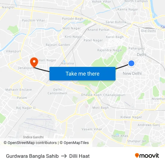 Gurdwara Bangla Sahib to Dilli Haat map