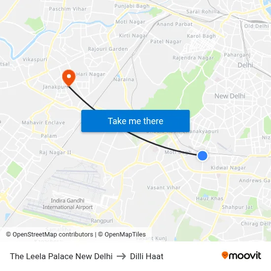 The Leela Palace New Delhi to Dilli Haat map