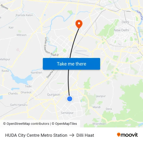 HUDA City Centre Metro Station to Dilli Haat map
