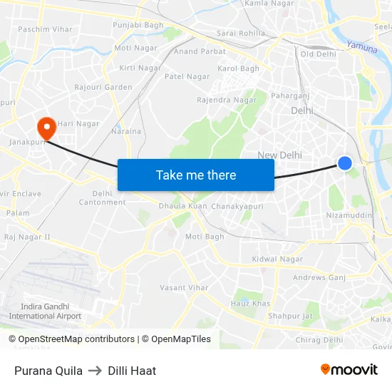 Purana Quila to Dilli Haat map