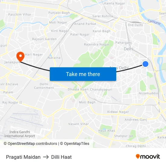 Pragati Maidan to Dilli Haat map
