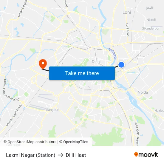Laxmi Nagar (Station) to Dilli Haat map
