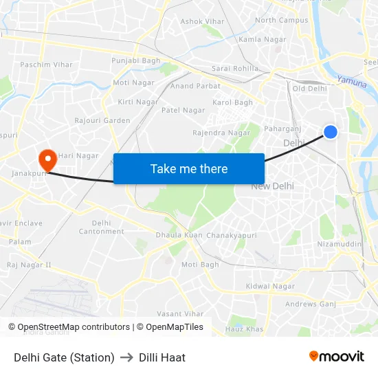 Delhi Gate (Station) to Dilli Haat map