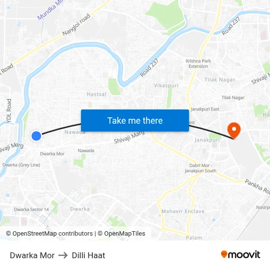 Dwarka Mor to Dilli Haat map