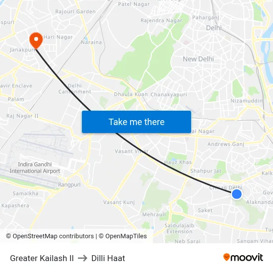Greater Kailash II to Dilli Haat map