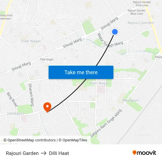 Rajouri Garden to Dilli Haat map