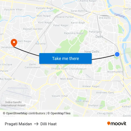 Pragati Maidan to Dilli Haat map