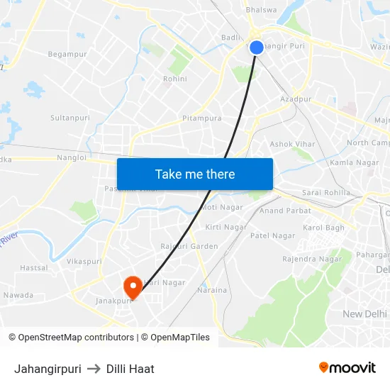 Jahangirpuri to Dilli Haat map